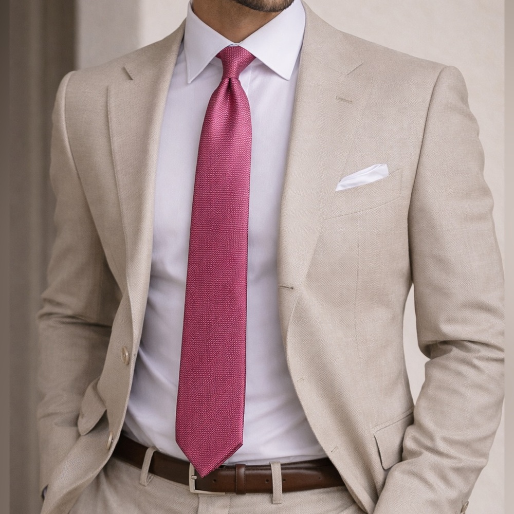 Pronto Uomo Men’s 100% Silk Fuchsia Tie Italian Designer